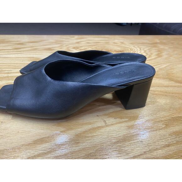 Vince Elizabeth Mule Sandal Women's 9 M Triple Black Leather Open Square Toe S57 - Picture 4 of 8